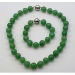 Jade bead necklace and bracelet