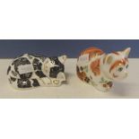 Two Royal Crown Derby "Cat" paperweights
