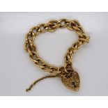 9ct gold chain bracelet with heart lock fastener