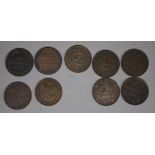 Nine 19th century Melbourne penny tokens