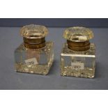 Pair vintage crystal inkwells