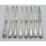Eight antique Danish silver entree knives