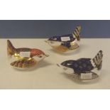 Three various Royal Crown Derby "Wren"paperweights