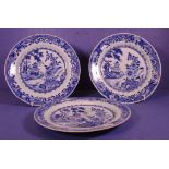 Three 18th C: Chinese Export blue & white plates