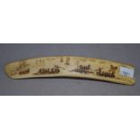 Scrimshaw of sailing ships and boats