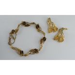 Australian 9ct gold floral bracelet & earring set