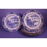 Five 18th C: Chinese Export blue & white plates