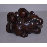 Japanese carved timber rat okimono