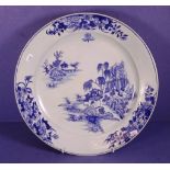 Antique Chinese export blue & white serving plate