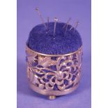 Chinese sterling silver cased pin cushion
