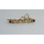 Good gold, sapphire and diamond bar brooch