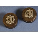 Pair antique tortoiseshell & silver snuff boxes