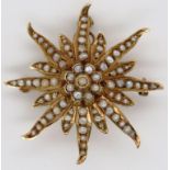 14ct yellow gold and seed pearl brooch