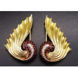 Pair of 14ct gold, ruby & diamond dress clips