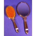 Pair Danish silver hand mirror & hair brush set