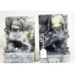 Pair Chinese carved hardstone temple dogs