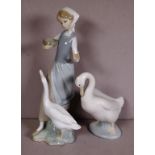 Lladro figure - girl feeding goose