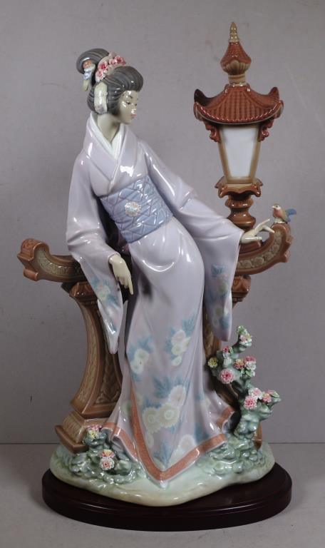 Large Lladro Geisha girl and lantern figurine