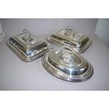 Pair vintage silver plate lidded vegetable dishes