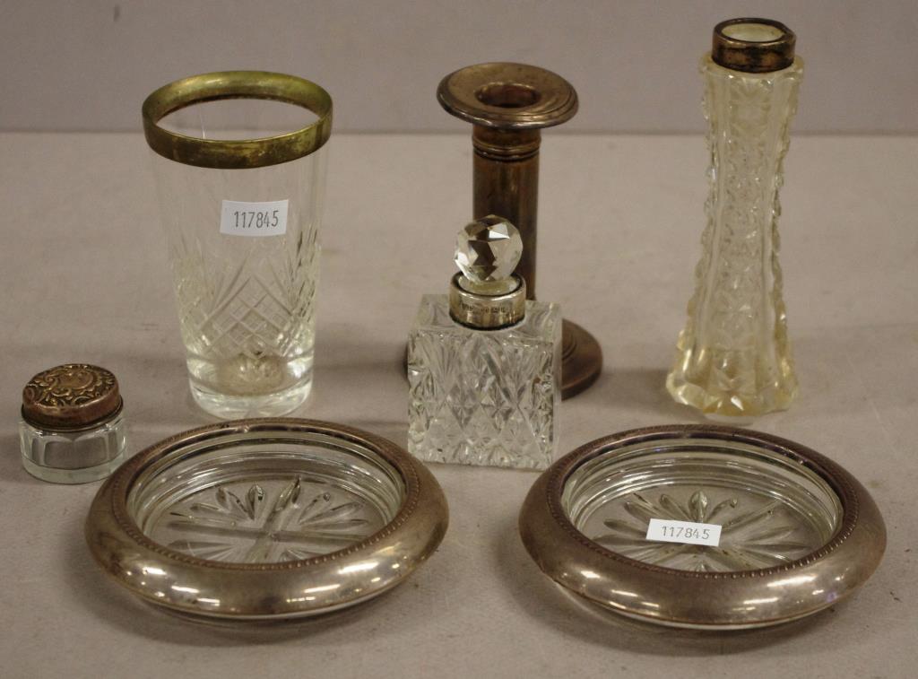 Seven assorted vintage silver & glass items