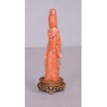 Chinese carved coral Guan Yin figure