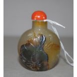 Chinese agate with coral stone top snuff bottle