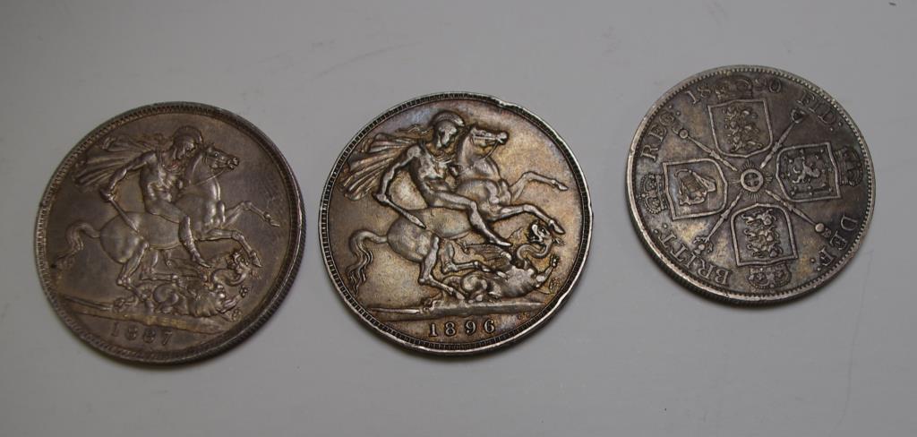 Two Queen Victorian crowns and a double florin