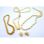 A collection of vintage carved ivory jewellery