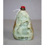 Large Chinese jade & coral stone top snuff bottle