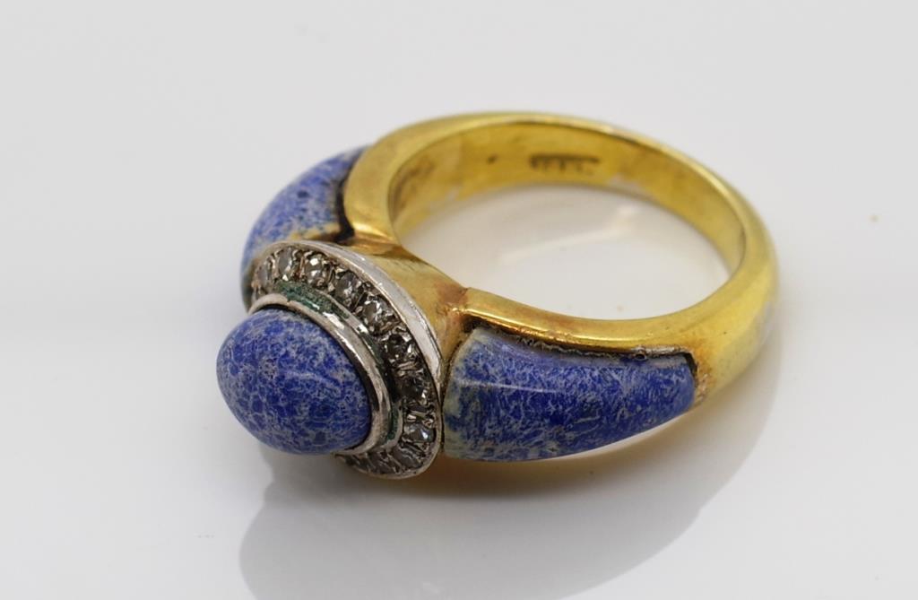 14ct gold, blue stone & diamond halo ring - Image 2 of 3