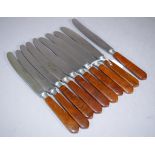 Vintage set ten brown handle dinner knives