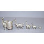 Miniature five piece set of silver alpacas