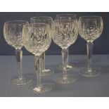 Six Waterford crystal "Lismore" wine/hock glasses