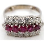 18ct white gold diamond and ruby ring.