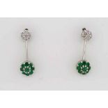 A pair of white gold, emerald and diamond earrings