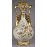 Large Royal Worcester ivory blush twin handle vase