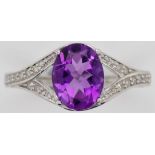 9ct white gold diamond and amethyst ring