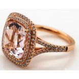 5.89ct Morganite rose gold and diamond halo ring