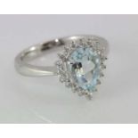 18ct white gold, aquamarine & diamond ring