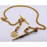 George V 9ct gold Albert chain t-bar and charms