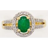 Emerald and diamond 14ct gold ring halo