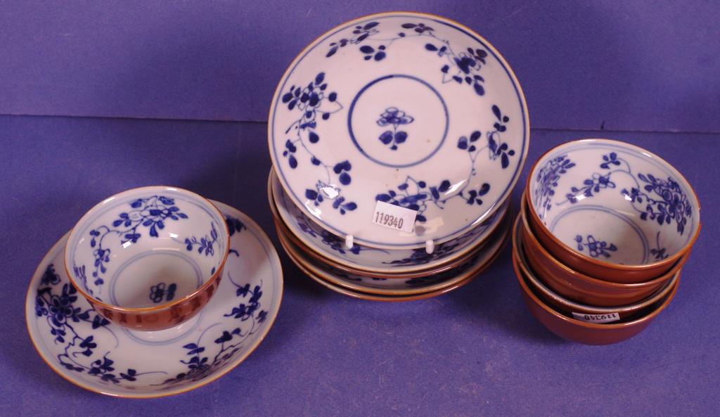 Five Chinese 18th export blue & white tea bowls - Image 3 of 3