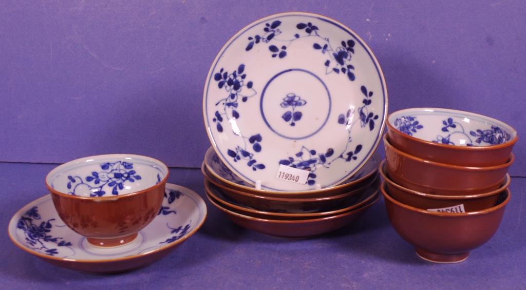Five Chinese 18th export blue & white tea bowls