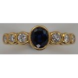 18ct yellow gold, diamond and sapphire ring