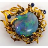 9ct gold, opal, sapphire and diamond brooch.