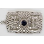 Art Deco Platinum diamond and sapphire brooch
