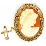 9ct gold and carved shell cameo brooch