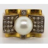 Pearl diamond and gold ring