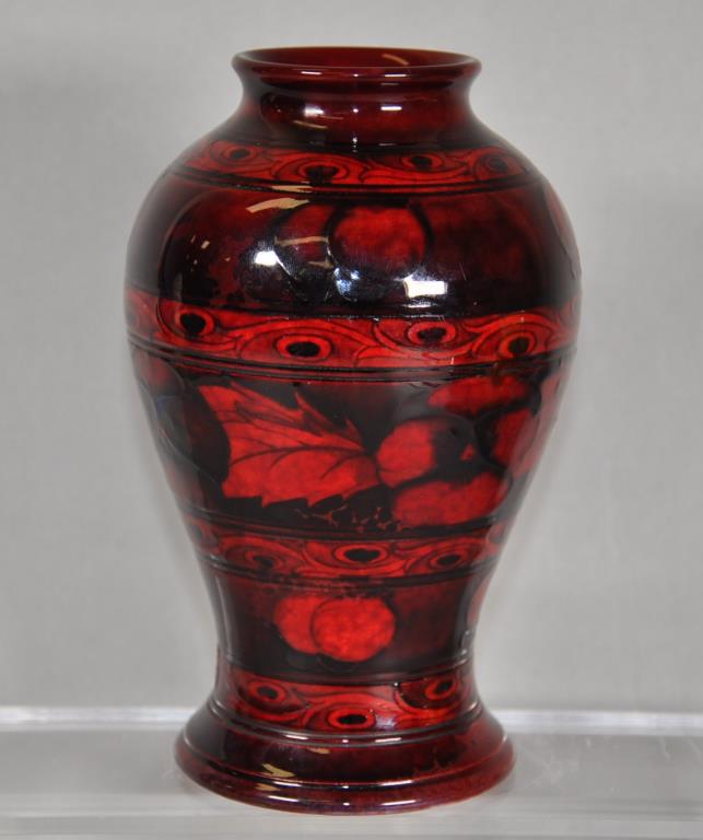 Rare Moorcroft flambe banded Wisteria/Pansy vase