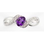 Amethyst, diamond and 9ct white gold ring.